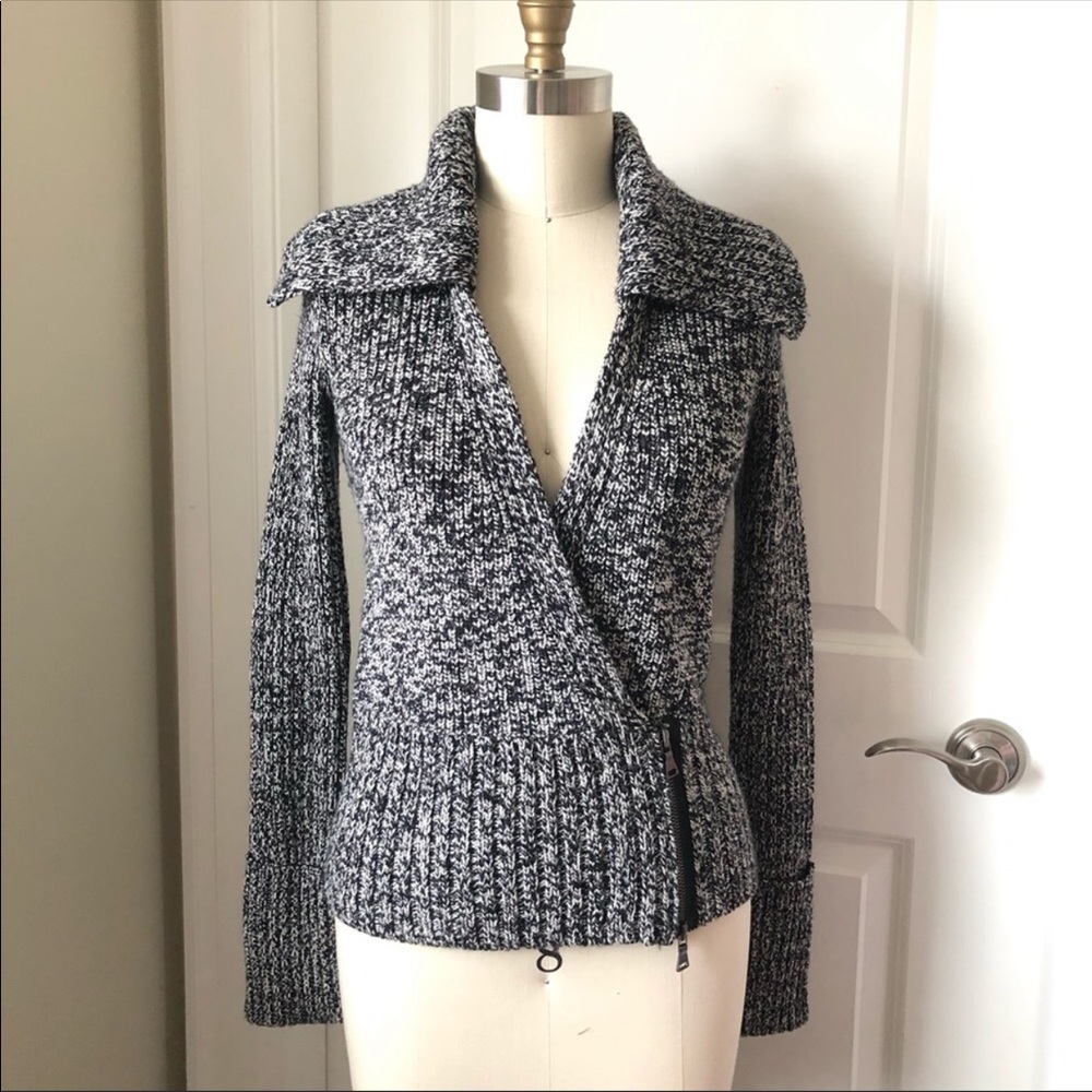 Club Monaco Heathered Navy Wool Zip Cardigan